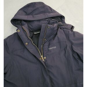 Marmot 650 Fill Womens Coat 80% Goose Down Medium Navy Blue with Hood‎